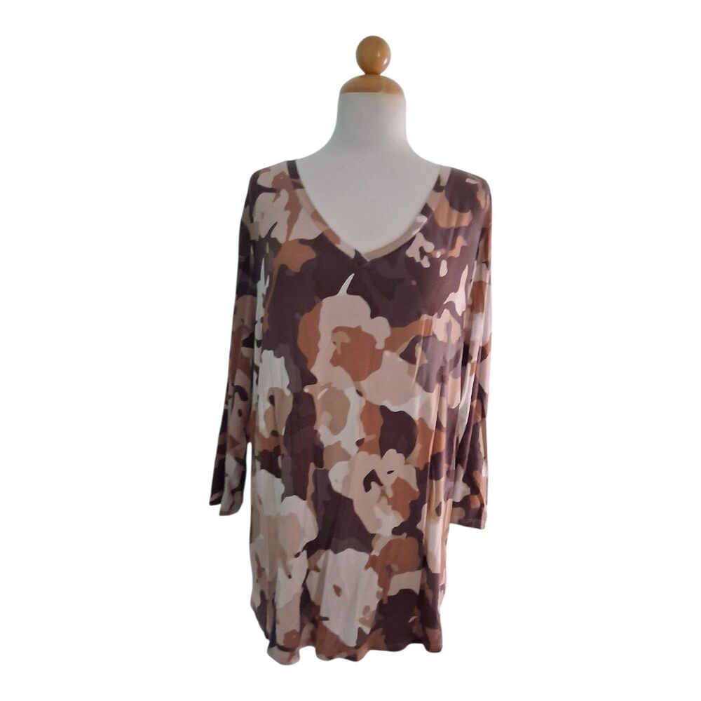 Belle By Kim Gravel Camouflage V-Neck Long Sleeve Tunic Top XL